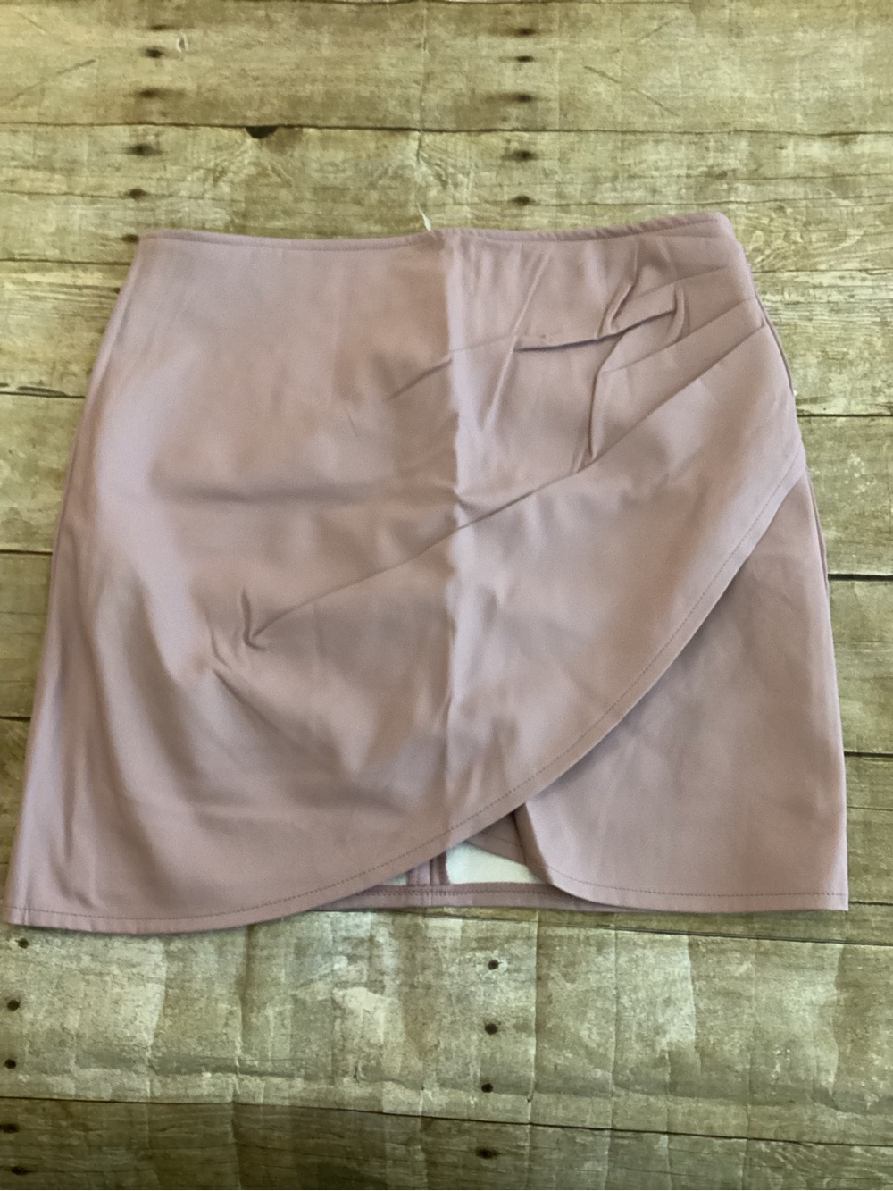 Women's Faux Leather Mauve Wrap-Front Mini Skirt